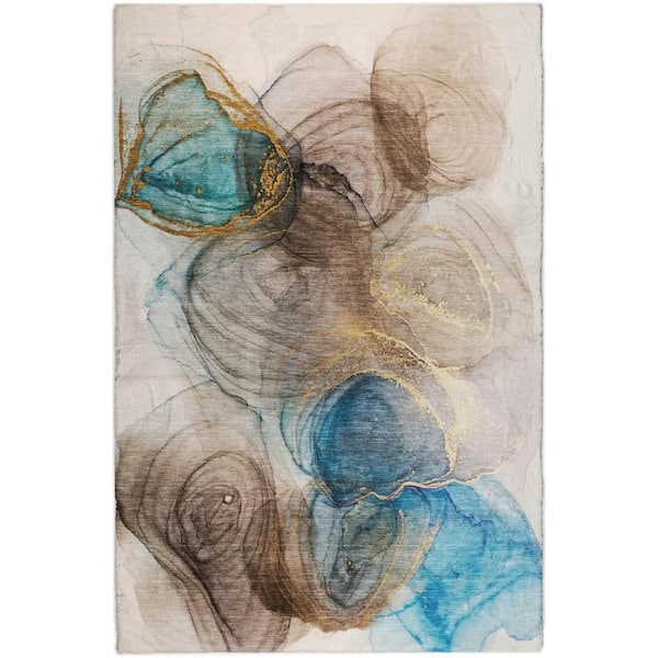 Dream Shag Premium Machine Washable Abstract ADS513 Beige 8 ft. x 10 ft. Area Rug
