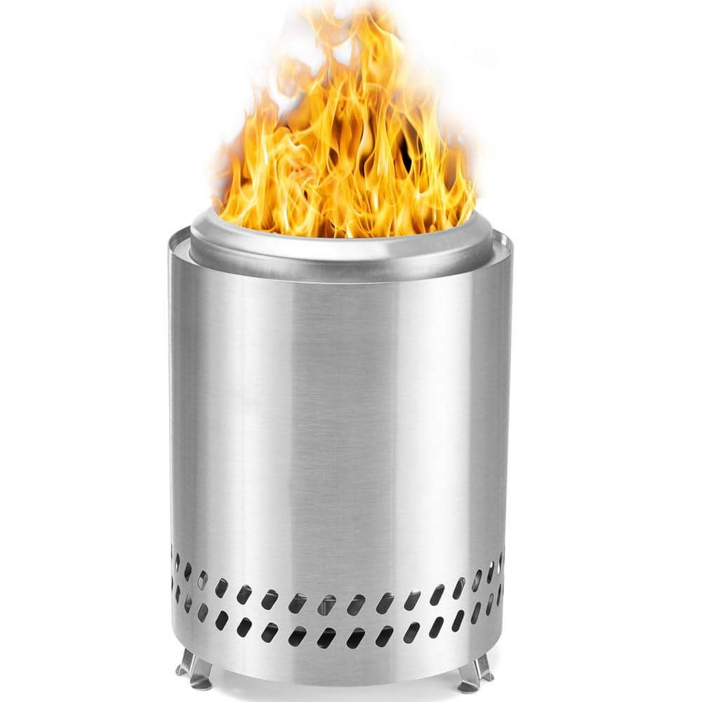 9.6 in. Silver Stainless Steel Wood Pellets Burning Portable Smokeless Fire