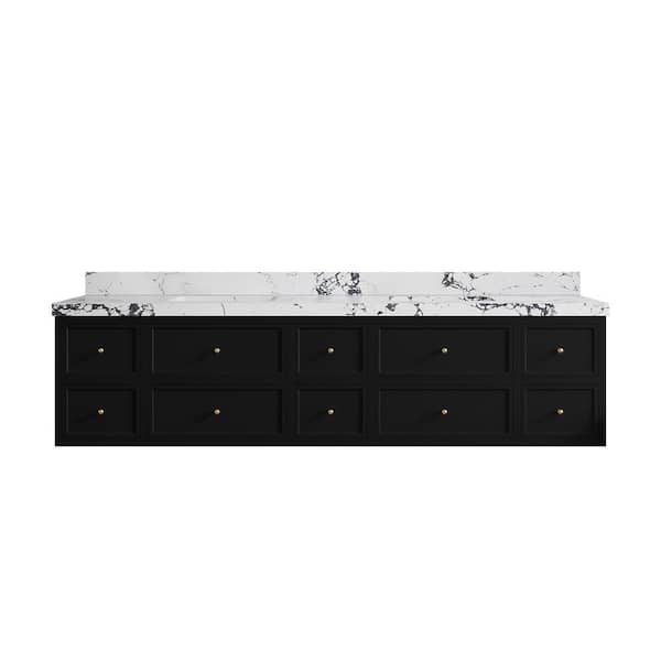 Willow Collections Roswell 84 in. Double Sink Freestanding Black Bath Vanity with Viola Night Qt. Top Unassembled
