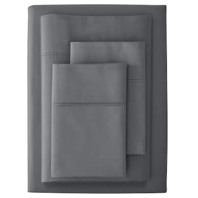 300 Thread Count Wrinkle Resistant Cotton Sateen 4-Piece Queen Sheet Set in Charcoal