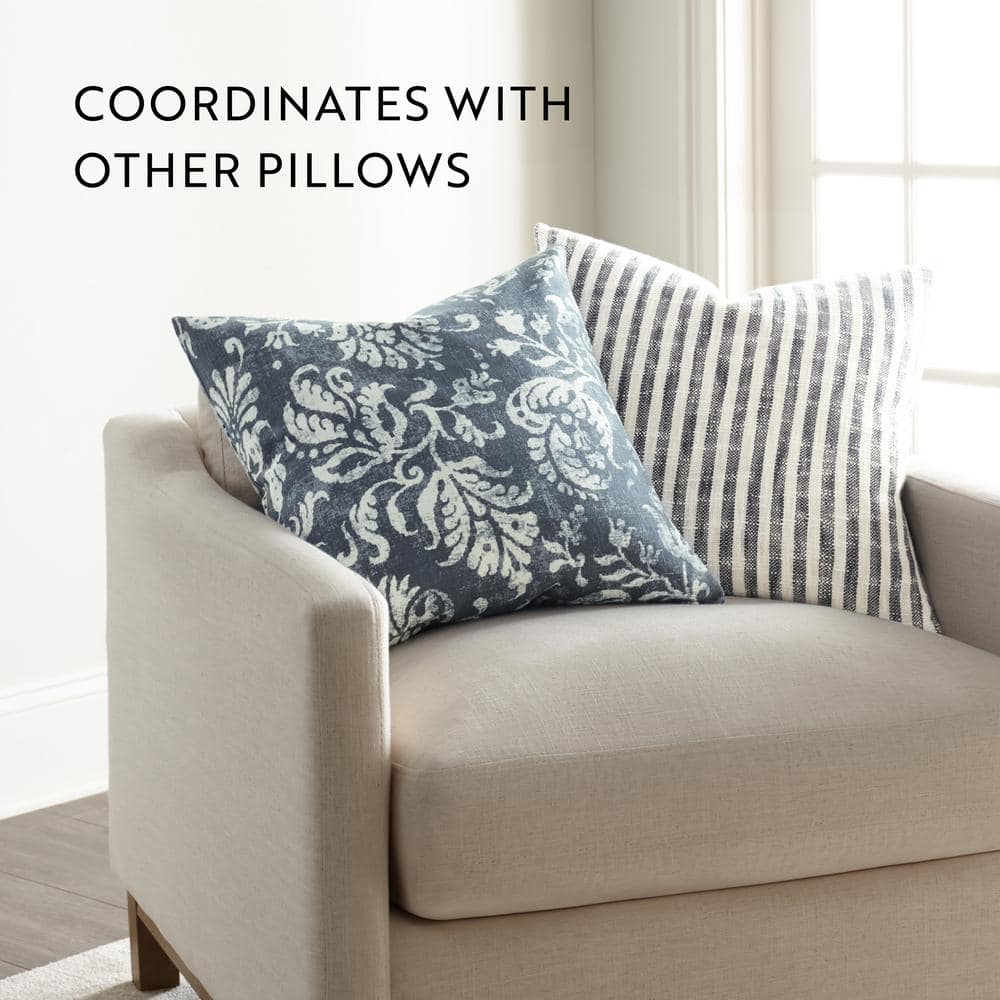 Navy and White Cotton Square Throw Pillow