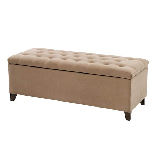 Sasha Sand Bedroom Bench with Tufted Top Upholstered Storage 49 in. W