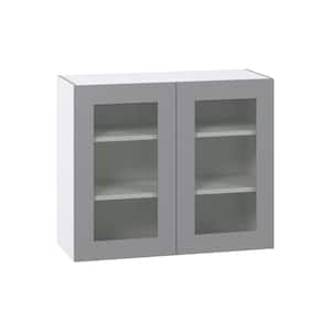 Bristol Painted Slate Gray Shaker Assembled Wall Kitchen Cabinet with Glass Door (36 in. W x 30 in. H x 14 in. D)