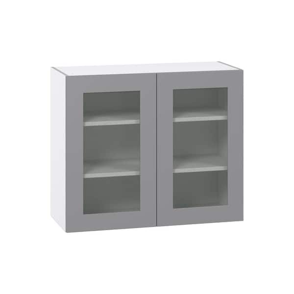 J COLLECTION Roseland 36 in. W x 14 in. D x 30 in. H Assembled Shaker Glass Door Specialty Wall Kitchen Cabinet in Slate Gray
