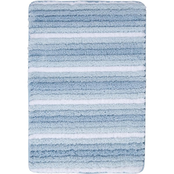 Home Dynamix Duet Blue Stripe 24 in. x 35 in. Machine Washable Bath Mat