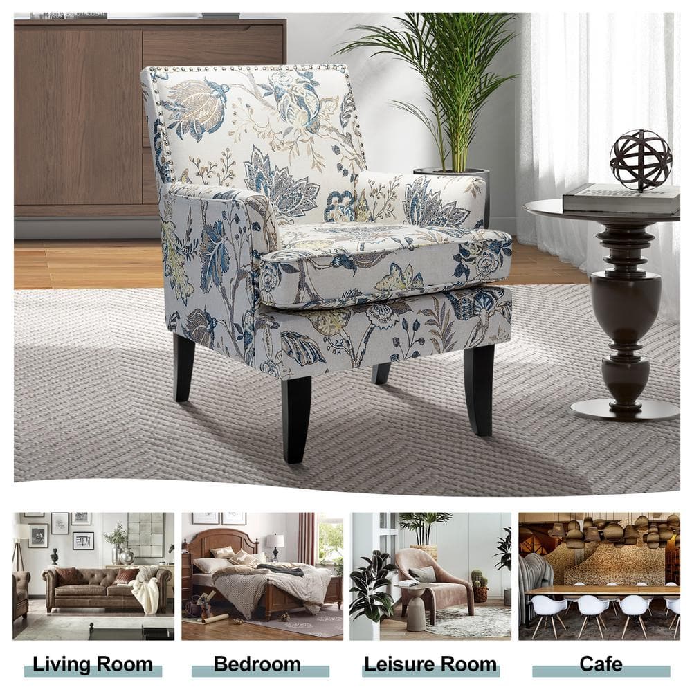 Blue and Yellow Floral Armchair with Nailhead Trim