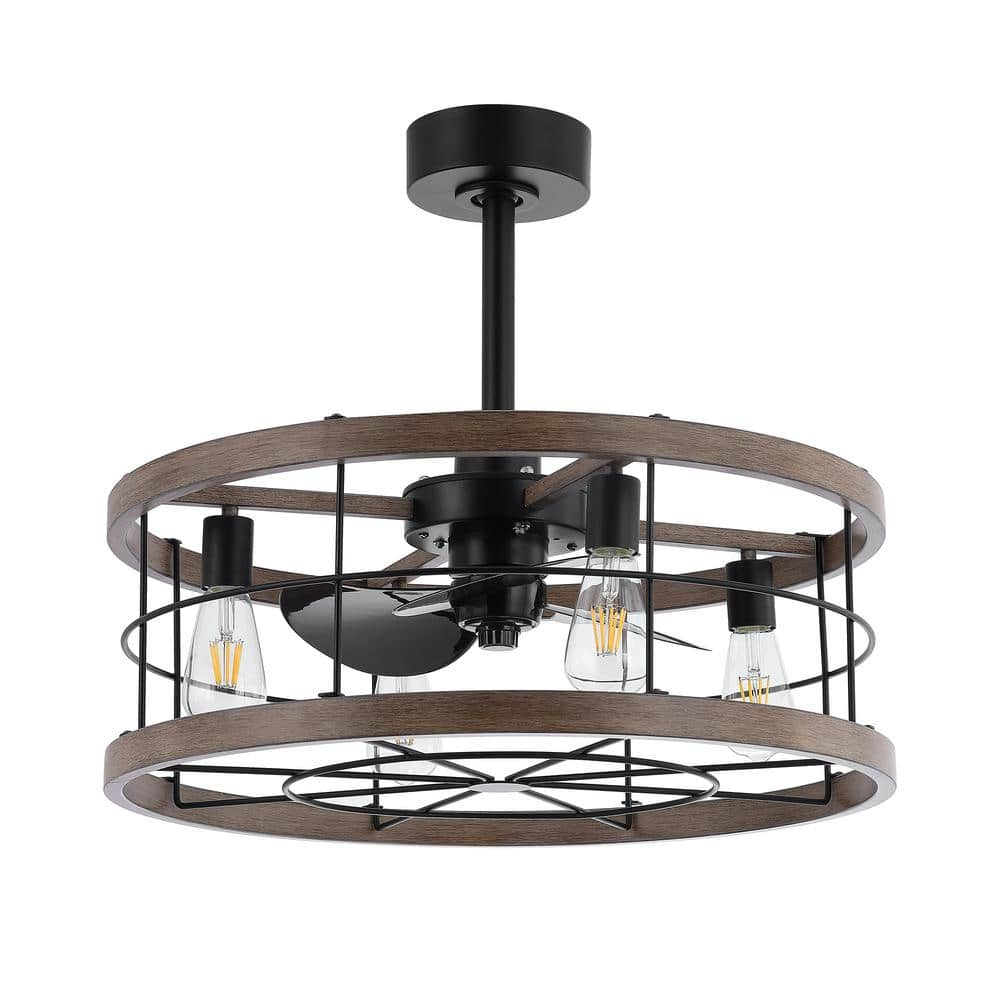 MLiAN 24 in. Indoor Farmhouse Black Metal Caged Indoor Ceiling Fan with ...