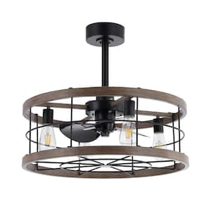 24 in. Indoor Black Farmhouse Metal Caged Indoor Ceiling Fan with Light Kit and Remote Control