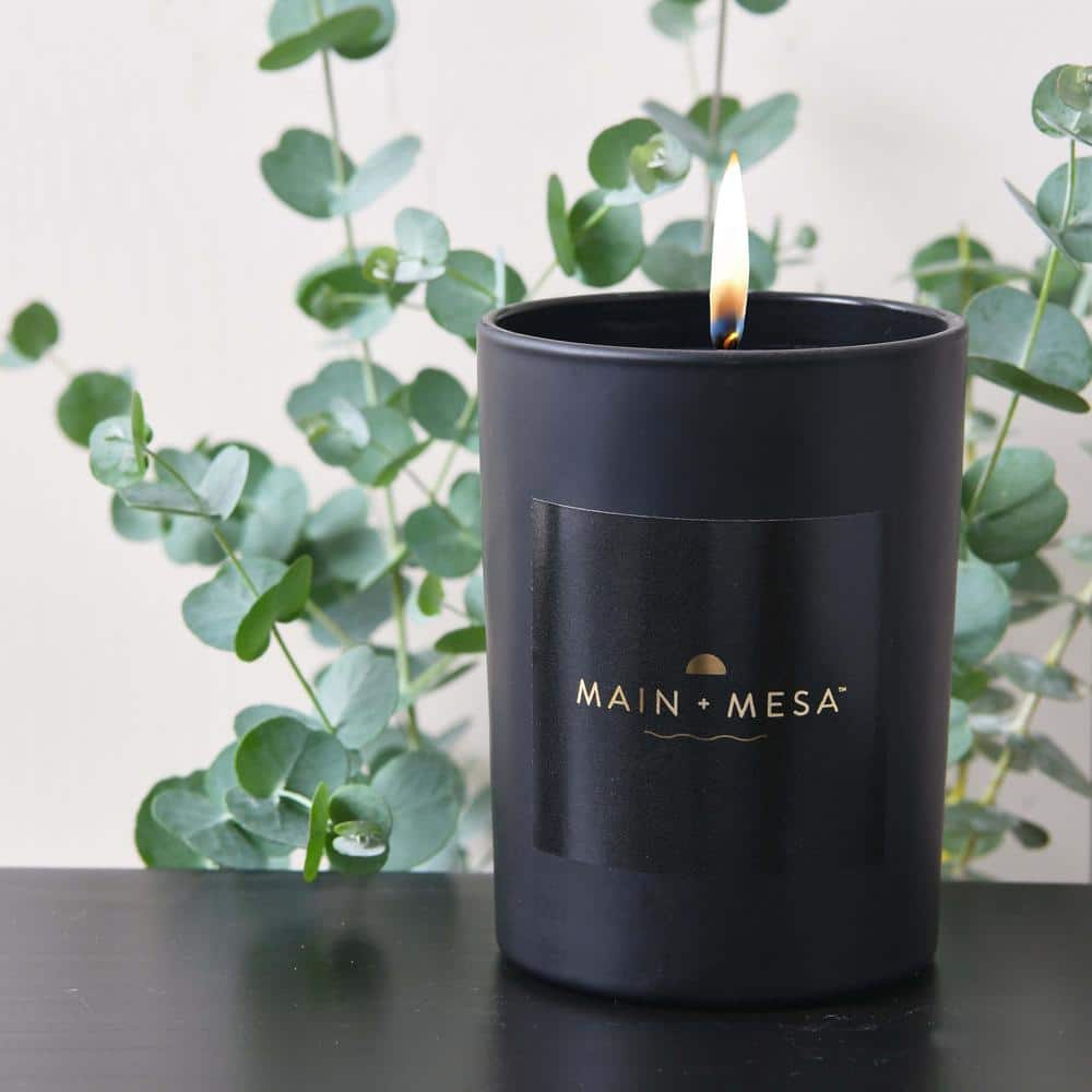 Matte Black Glass Soy Candle with Eucalyptus and Cedarleaf