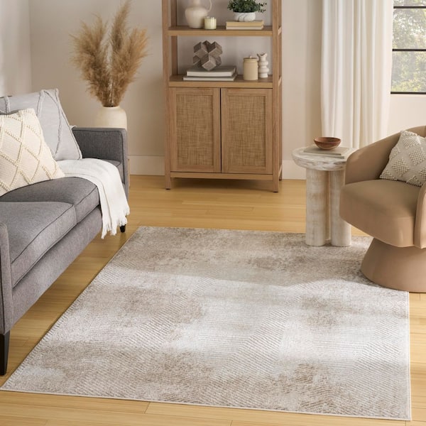 Dekor Ivory Taupe 4 ft. x 6 ft. Abstract Contemporary Area Rug