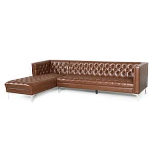 Conneaut 113.5 in. 2-Piece L-Shape Faux Leather Chaise Sectional in Brown
