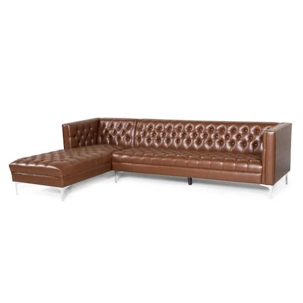 Noble House Conneaut 113.5 in. 2-Piece L-Shape Faux Leather Chaise Sectional in Brown