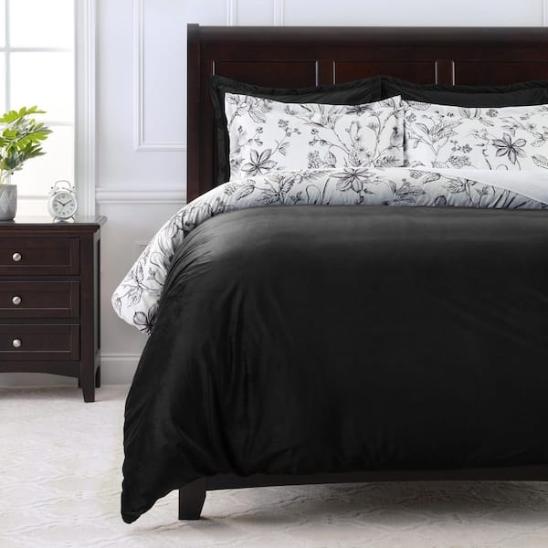 CHANASYA Chanasya 5-Piece Grove Sketch Floral Botanical Print Reversible Microfiber Duvet Cover Set, Queen