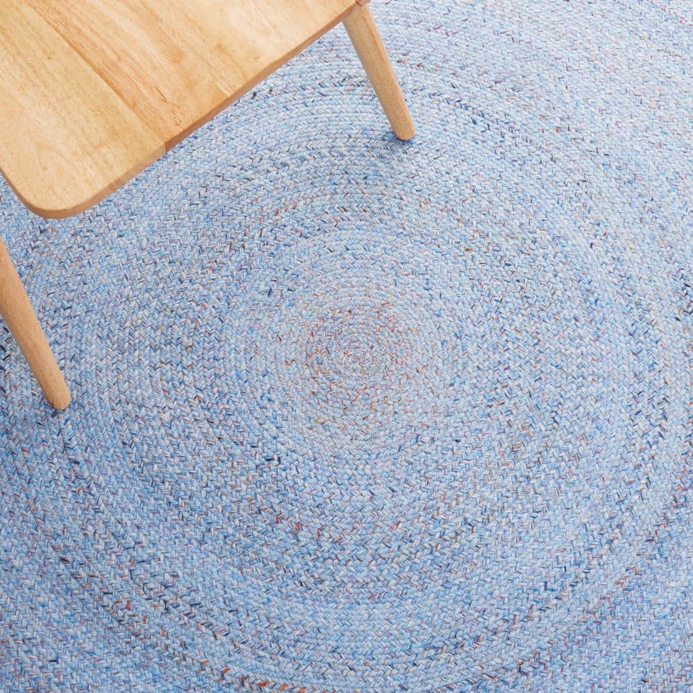 Coastal Charm Light Blue and Red Handwoven Round Rug