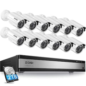 16-Channel 1080p 2TB DVR Security Camera System with 12 Wired Bullet Cameras White