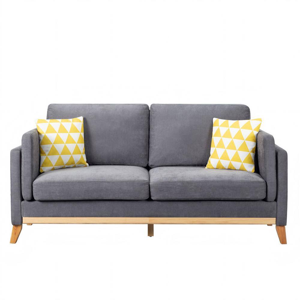 72.4 in. W Square Arm Chenille Modern Rectangle Sofa in Gray with Pillows
