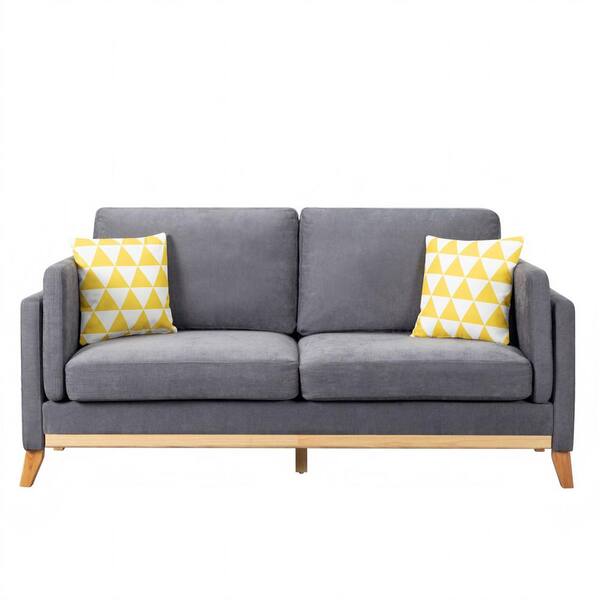 AndMakers 72.4 in. W Square Arm Chenille Modern Rectangle Sofa in Gray with Pillows