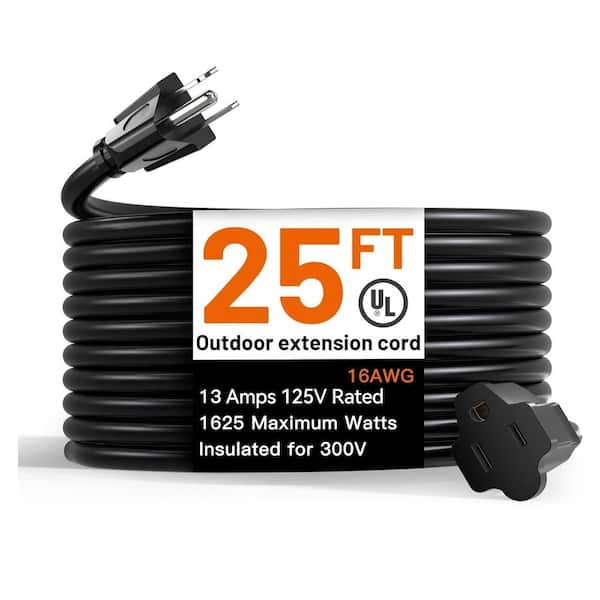 25 ft. 16/3 Heavy Duty Outdoor Extension Cord with Flexible Long Wires, Black (1-Pack)