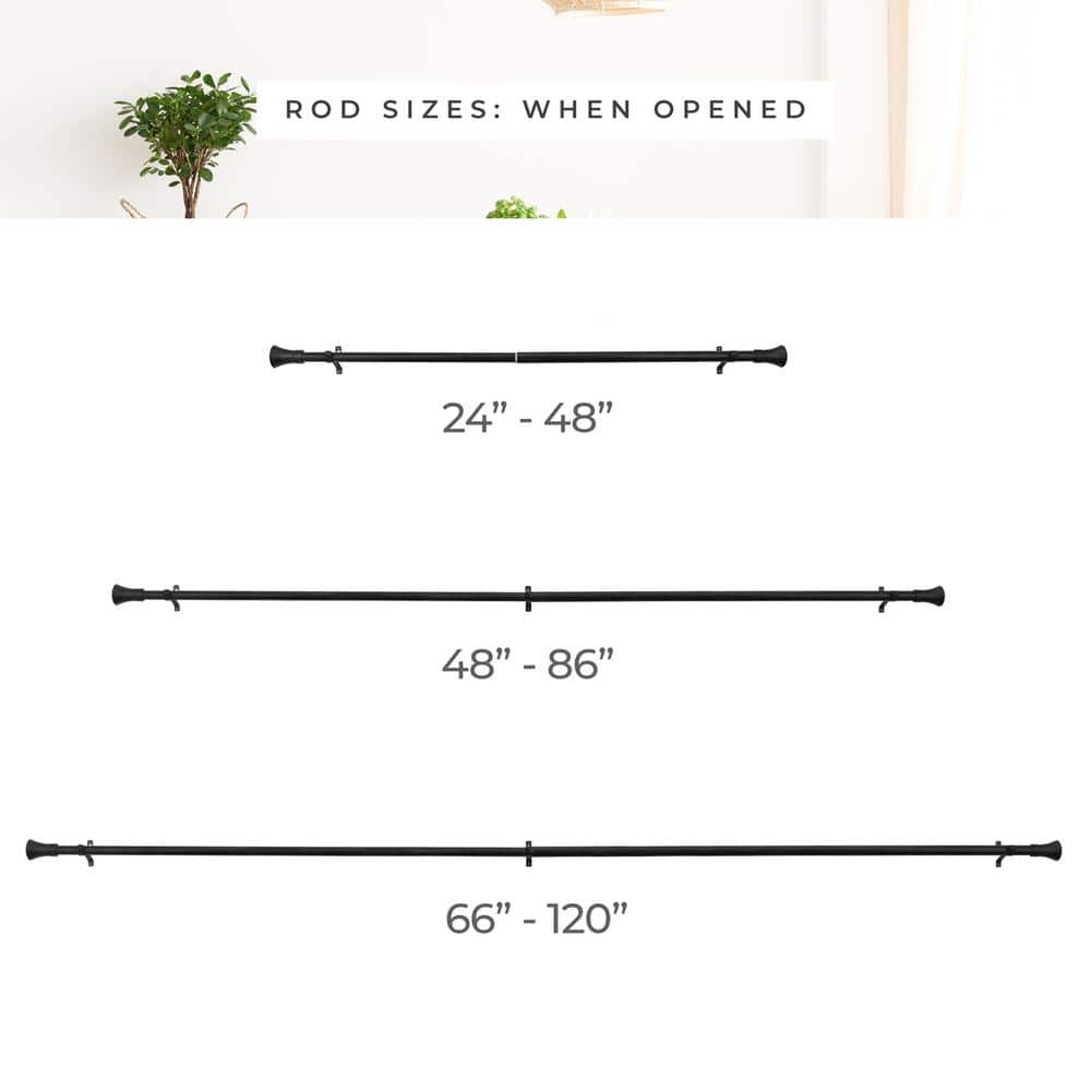 Adjustable Black Steel Curtain Rod with Decorative Finials, 48-86 inches