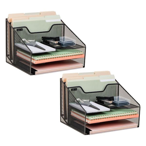 12.5 in. L x 11.5 in. W x 9.5 in. H File Organizer Desk Organizer Paper Tray Metal, Black (2-Pack)