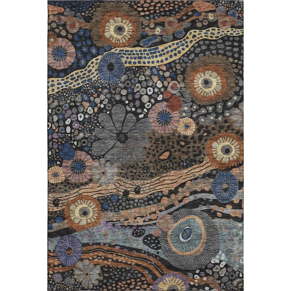 Mayfield Premium Machine Washable Abstract AMF2498 Black 3 ft. x 5 ft. Area Rug