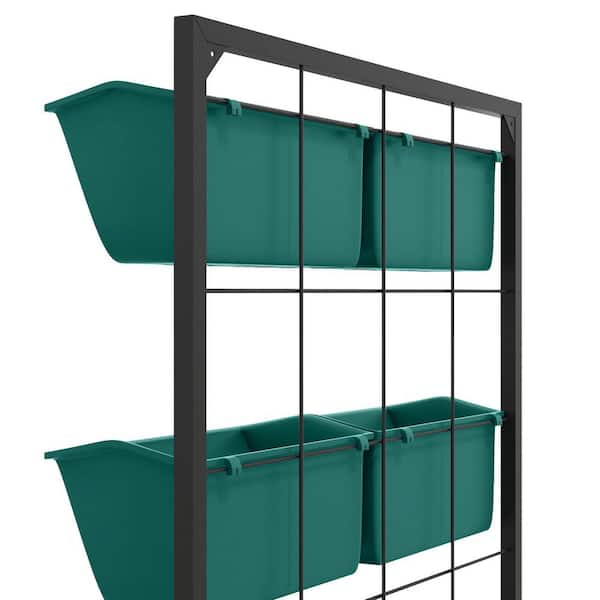 Outdoor Steel Green Hanging Plant Holder 3-Tier Wall Planter with 6-Plastic Pots Suitable for Herbs Vegetables Flowers