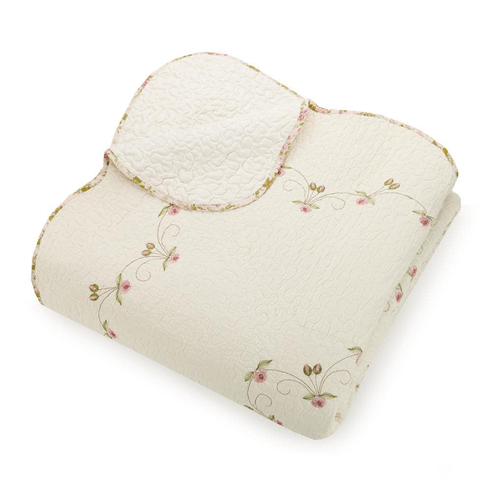 King Pink Cotton Embroidered Quilt Set with Floral Pattern