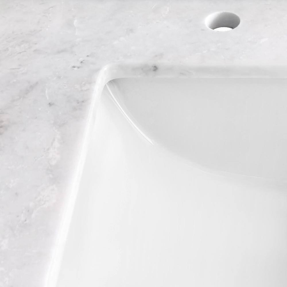 61" White Marble Double Sink Undermount Vanity Top