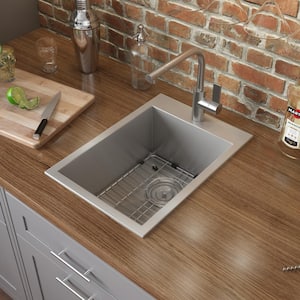 Tirana 16 Gauge Stainless Steel 15 in. x 20 in. 1-Hole Drop-in Bar Sink