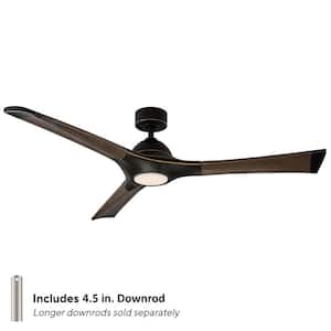 Woody 60 in. Smart Indoor/Outdoor 3-Blade Ceiling Fan Bronze Dark Walnut with 3000K LED and Remote Control