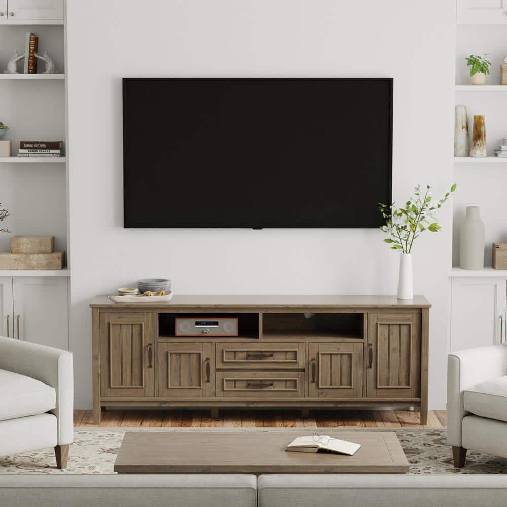 Lev Smoky Brown Solid Wood 72" Wide Contemporary TV Media Stand