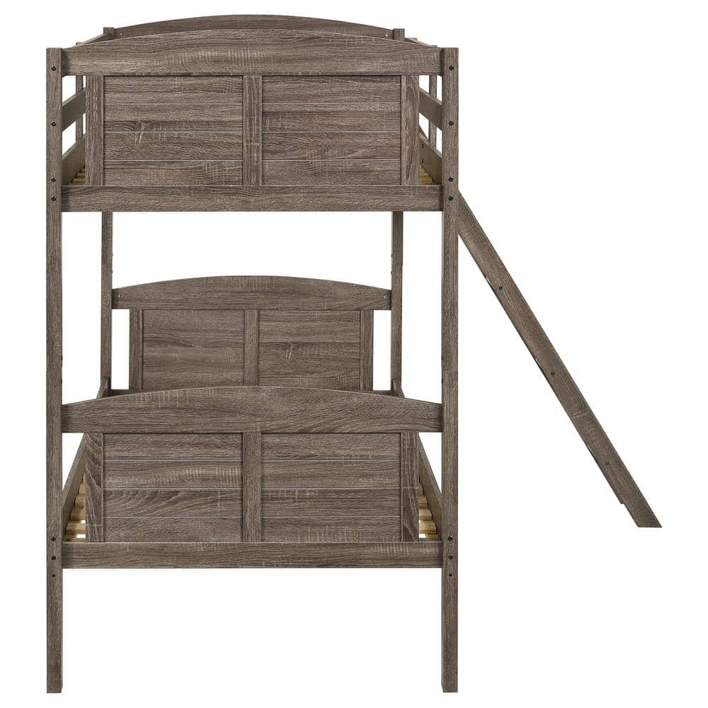 Rustic Twin Over Twin Brown Wood Bunk Bed with Ladder
