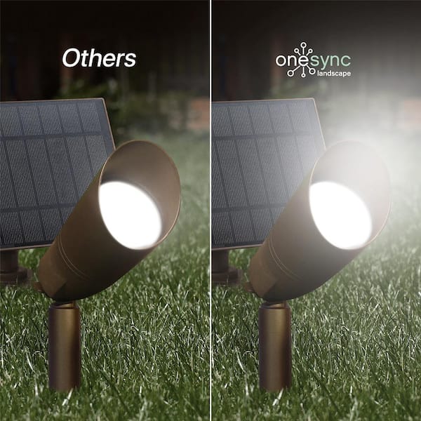 Feit Electric OneSync Landscape 300 Lumen Bronze Solar Integrated LED Outdoor Spotlight w/Dusk-To-Dawn Adj Head Panel CCT+RGB Wireless SPOT/PANEL/SYNC/RP