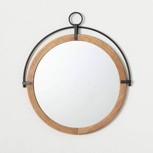 25.75 in. W x 28.75 in. H Wood and Black Metal Wall Mirror
