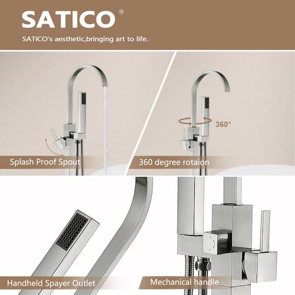 Single-Handle Classical Freestanding Bathtub Faucet with Hand Shower in Brushed Nickel