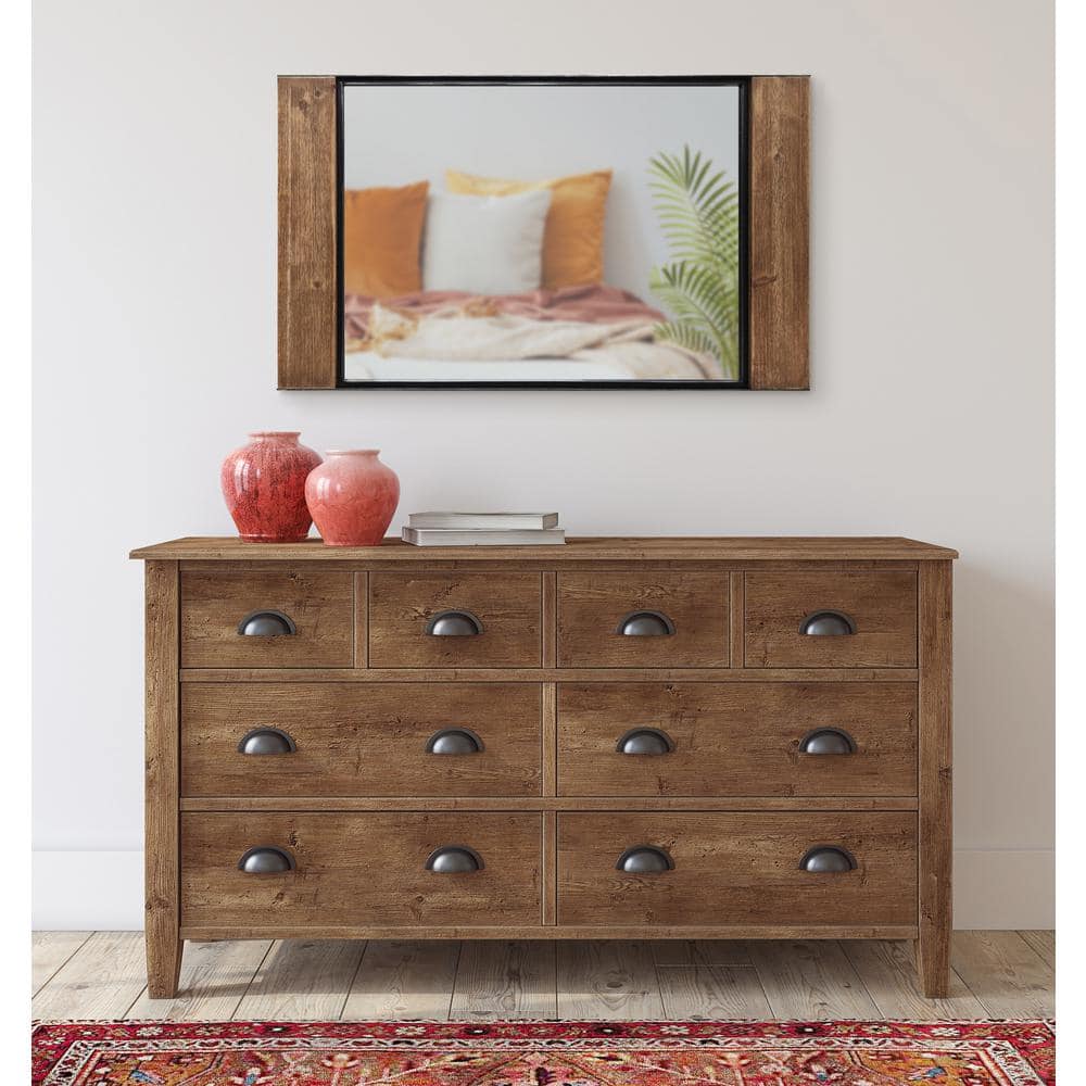Rustic Brown and Black Rectangular Wood Wall Mirror