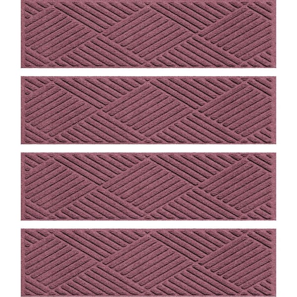 Bungalow Flooring Waterhog Diamonds 8.5 in. x 30 in. PET Polyester Indoor Outdoor Stair Tread Cover (Set of 4) Bordeaux