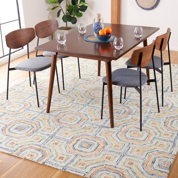 Aspen Ivory/Blue 9 ft. x 12 ft. Tiled Geometric Area Rug