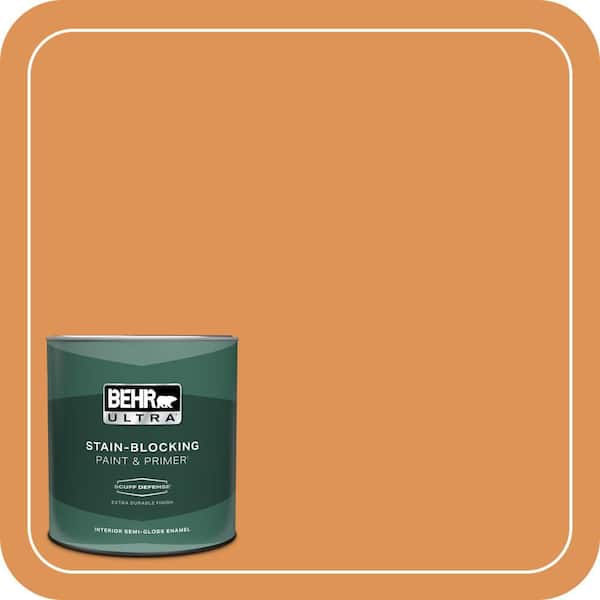 BEHR ULTRA 1 qt. #270D-6 Pumpkin Toast Extra Durable Semi-Gloss Enamel Interior Paint & Primer