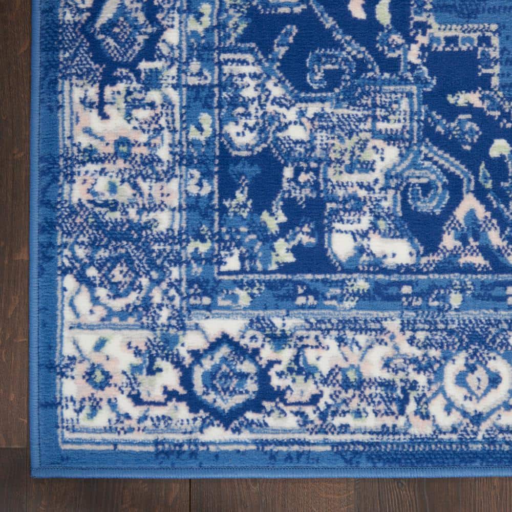 Navy Floral Synthetic Rectangular 2' x 3' Area Rug