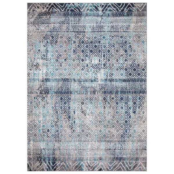 Concord Global Trading Vintage Collection Piazza Blue 8 ft. x 11 ft. Geometric Area Rug