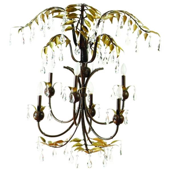 Yosemite Home Decor New Plantation Collection 6-Light Maple with Oxido Highlight Hanging Chandelier with Faceted Crystals