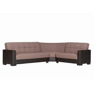 Basics Collection 3-Piece 108.7 in. Polyester Convertible Sofa Bed Sectional 6-Seater With Storage, Brown/Black