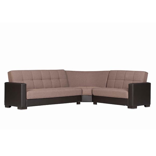 Ottomanson Basics Collection 3-Piece 108.7 in. Polyester Convertible Sofa Bed Sectional 6-Seater With Storage, Brown/Black