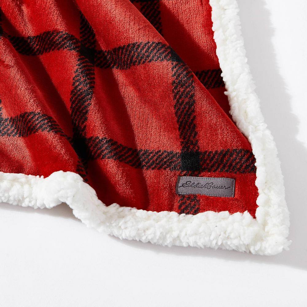Red Plaid Reversible Sherpa Fleece Throw Blanket