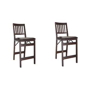 Stakmore Wood Upholstered Seat Folding Counter Stools, Espresso (2-Chair)