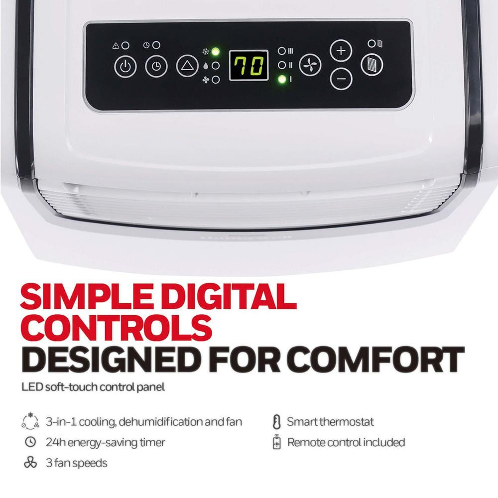 White and Black Portable Air Conditioner with Remote, 9100 BTU