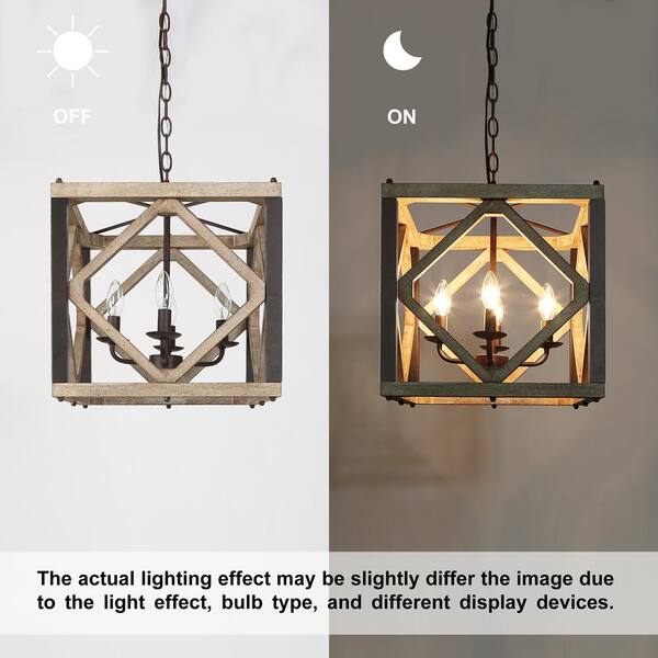 Lnc Farmhouse Rust Brown Candlestick Chandelier 4 Light Rustic Distressed Wood Square Cage Island Pendant J7nqz3hd14085v7 Island Pendant Chandelier, Wayfair Lighting Rustic Chandeliers