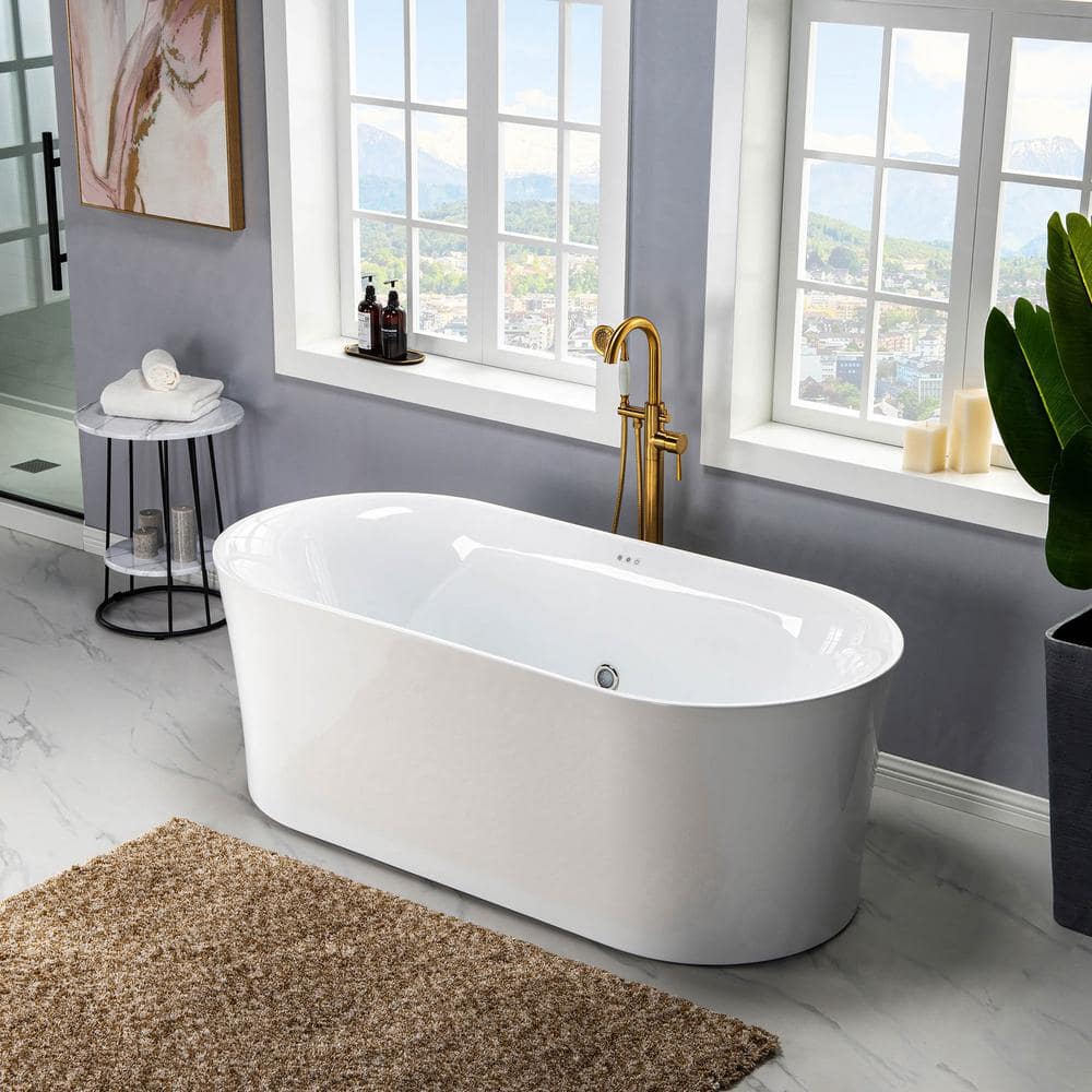 67'' White Acrylic Freestanding Air Soaking Bathtub with 208 Jets