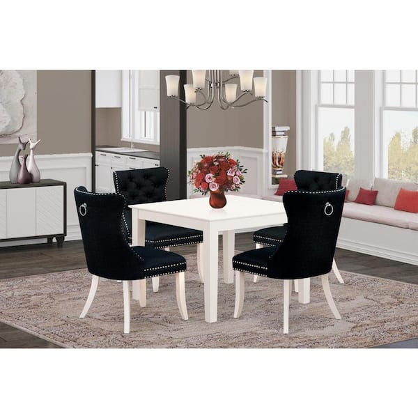 East West Furniture 5-Piece Linen White Finish Solid Wood Top - Square Upholstered Dining Room Set - Seats 4